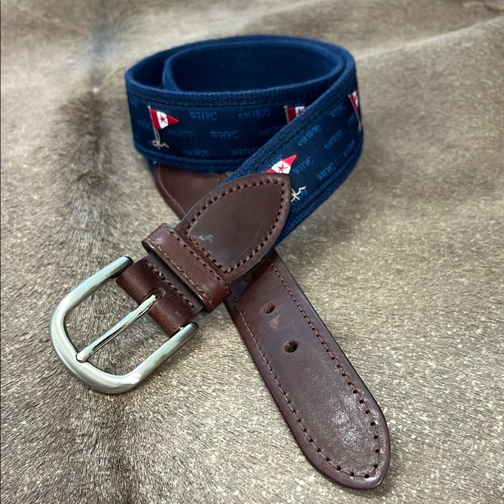 The Belted Cow Ribbon Club Nautical Blue and Brown Men's Belt